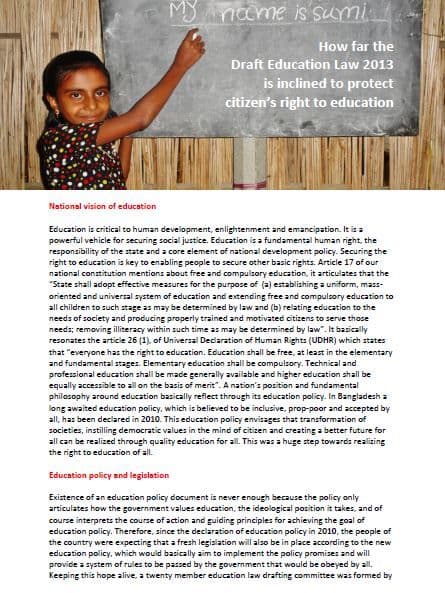 HOW FAR THE DRAFT EDUCATION LAW 2013 IS INCLINED TO PROTECT CITIZEN’S RIGHT TO EDUCATION